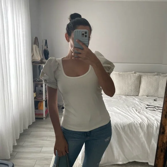 Reformation White Puff Short Sleeve Top - Picture 3 of 6